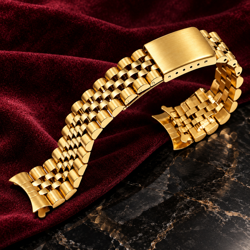 5-Link Curved End Stainless Steel Watch Bracelet for Dress Watches 18–21mm