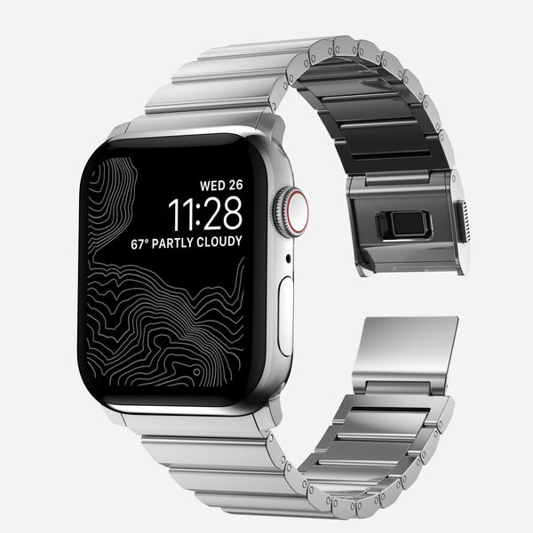 Flat-Link Stainless Steel Band with Push-Button Clasp for Apple Watch (44/45/46/49 mm)