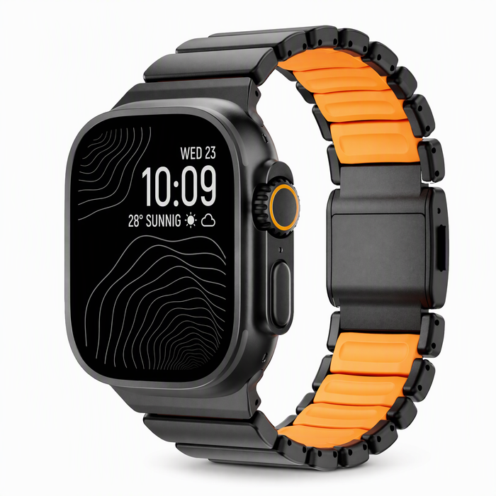 Titanium & Silicone Magnetic Link Band for Apple Watch Ultra & Series – 42–49mm