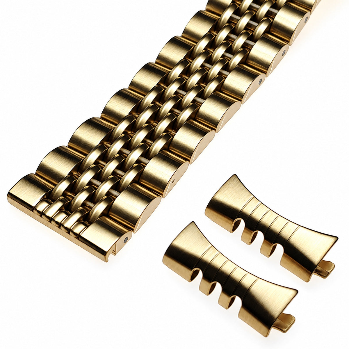 Gold beads of rice stainless steel bracelet with curved end links