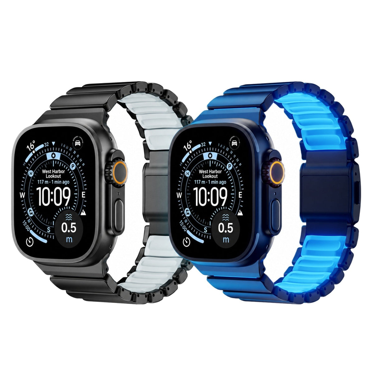 Luminous Black titanium link band with glowing silicone