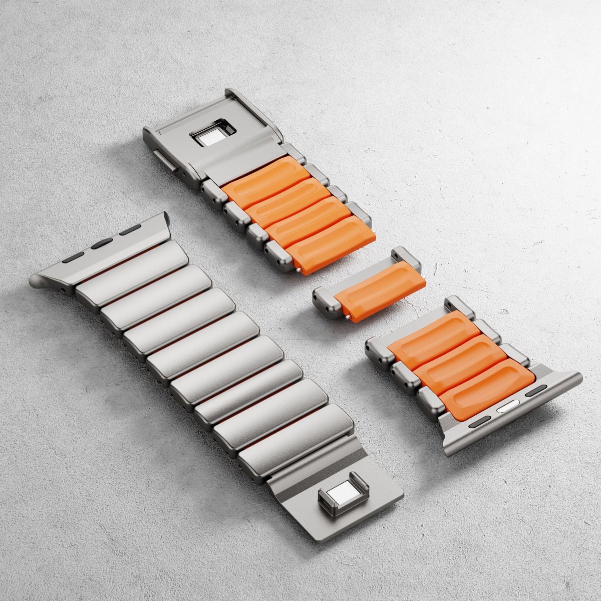 Titanium link band and silicone inserts, exploded view