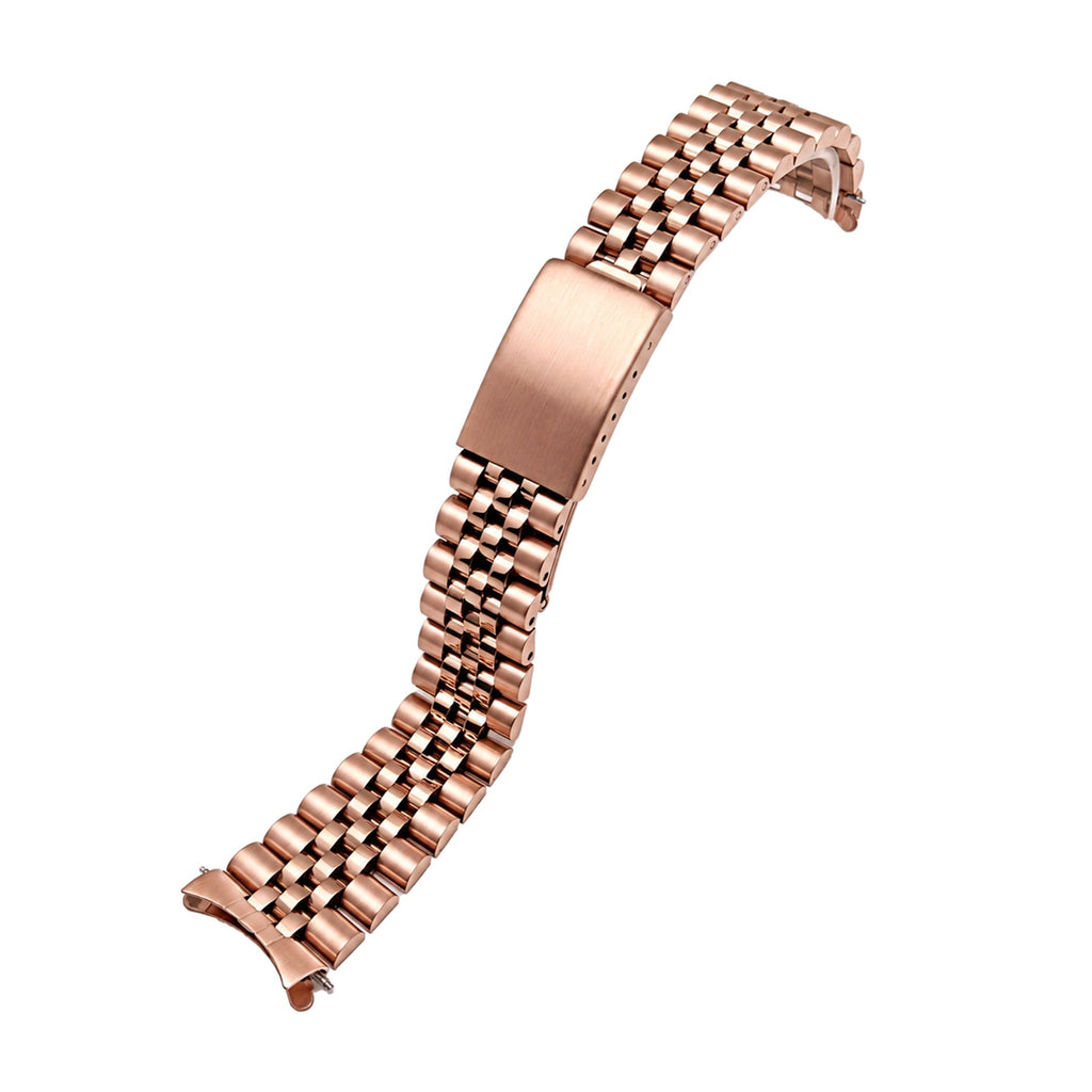 Rose gold 5-link curved end stainless steel watch bracelet