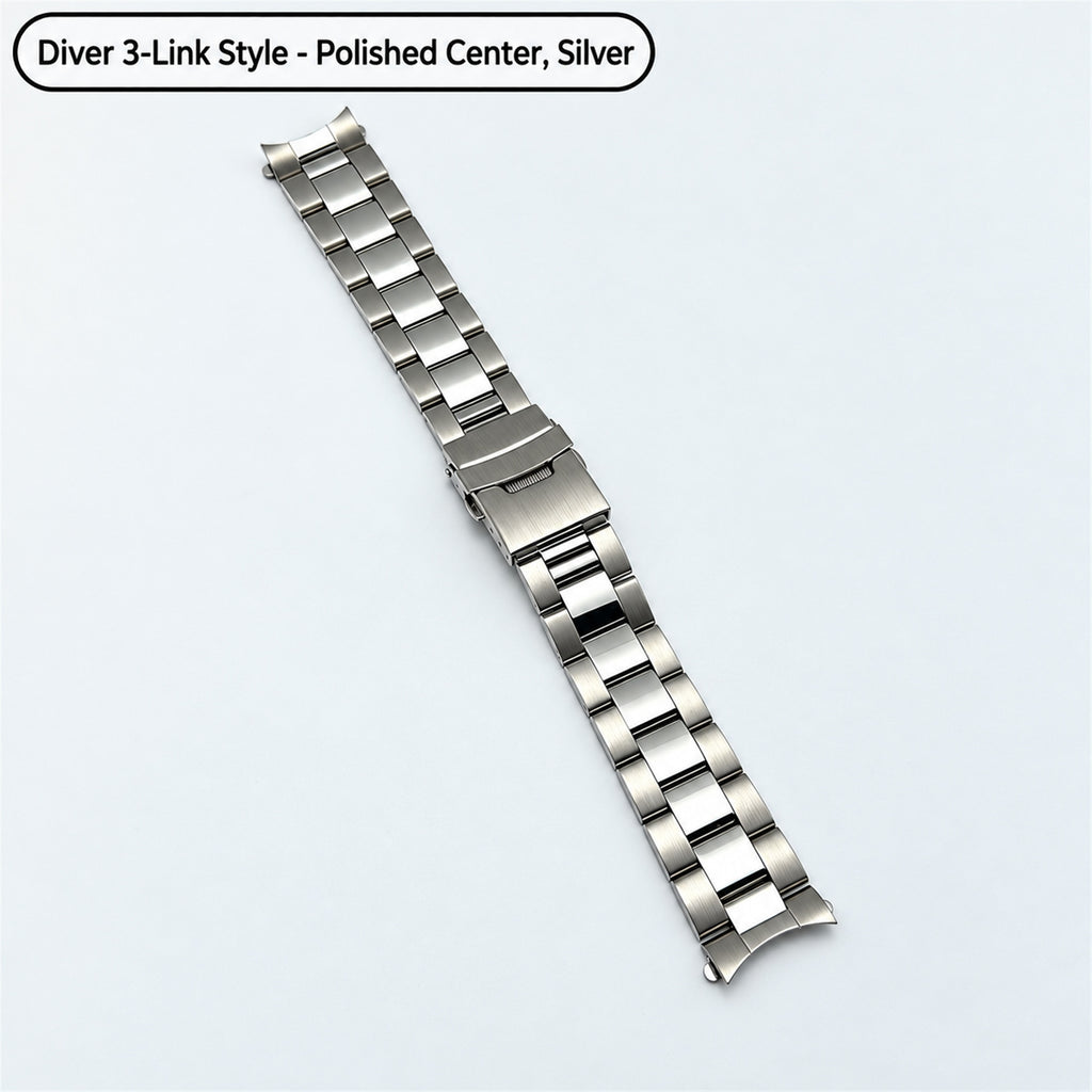 Solid Stainless Steel Watch Band with Curved End Links