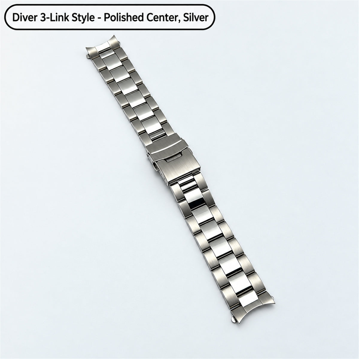 Solid Stainless Steel Watch Band with Curved End Links