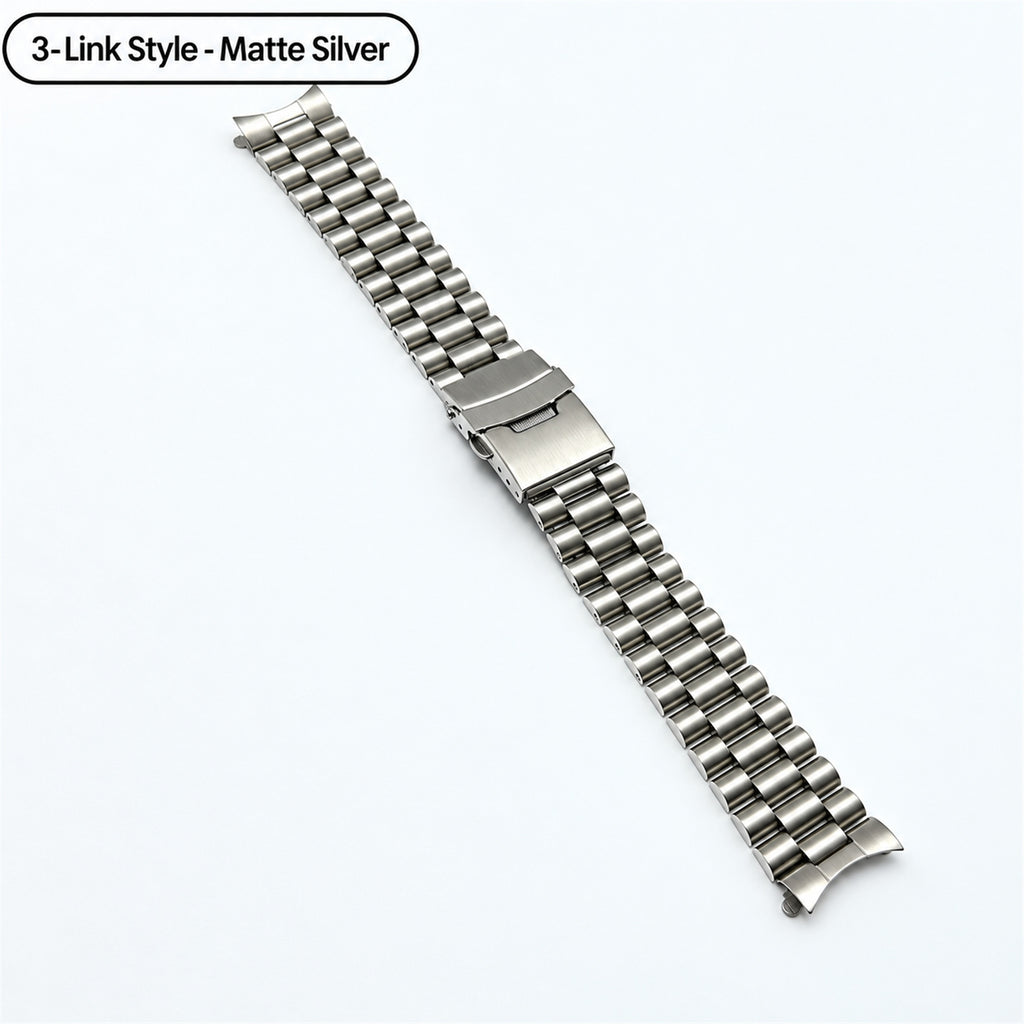 Solid Stainless Steel Watch Band with Curved End Links