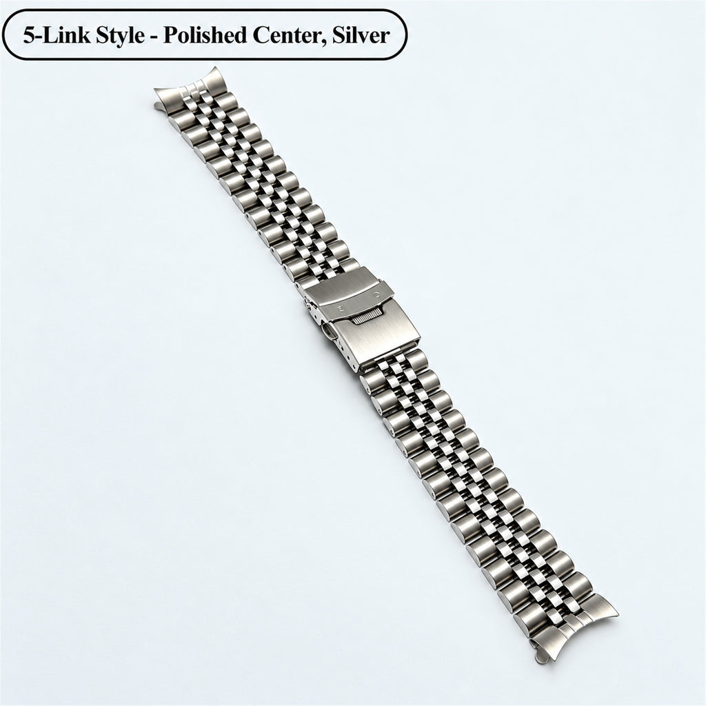 Solid Stainless Steel Watch Band with Curved End Links