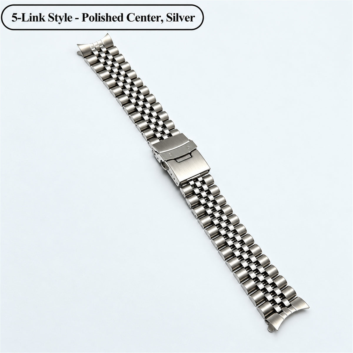 Solid Stainless Steel Watch Band with Curved End Links