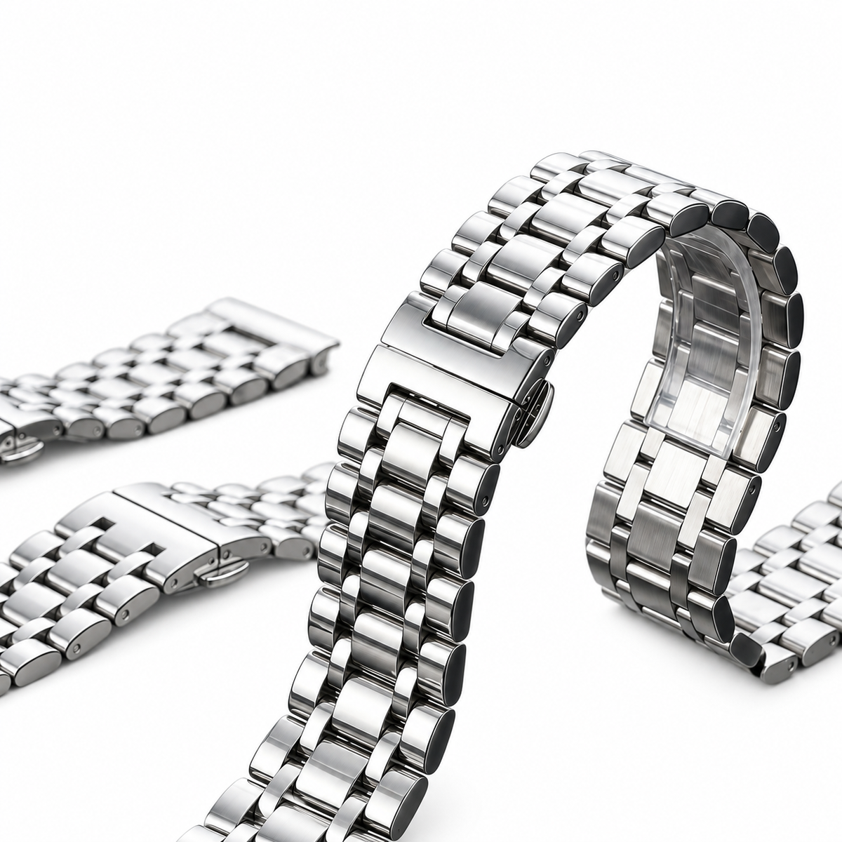Stainless Steel 5-Row Watch Band with Metal Clasp