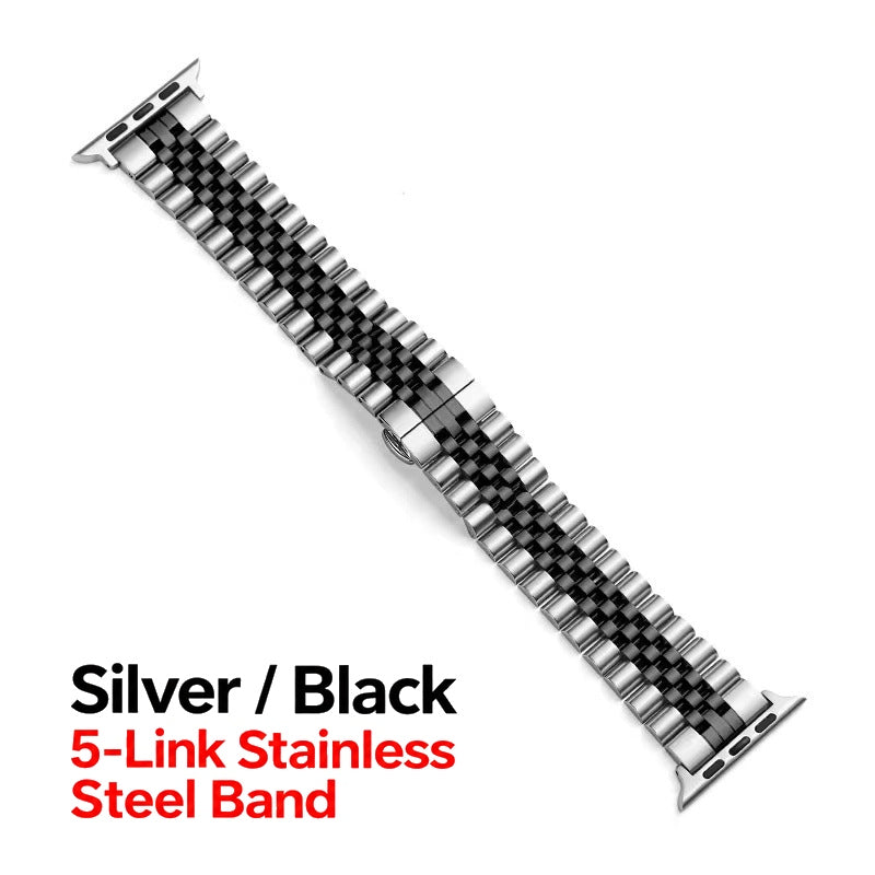 5-Link Stainless Steel Band with Butterfly Clasp for Apple Watch