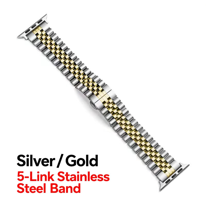5-Link Stainless Steel Band with Butterfly Clasp for Apple Watch