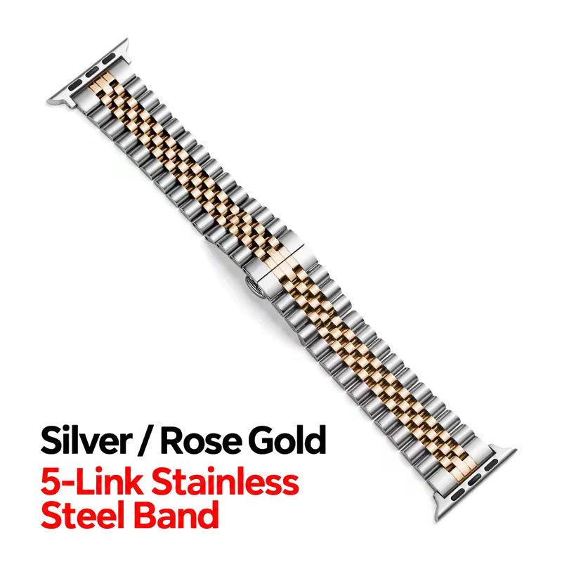 5-Link Stainless Steel Band with Butterfly Clasp for Apple Watch