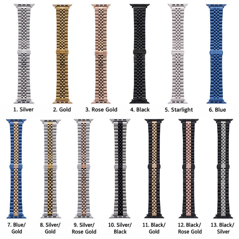 5-Link Stainless Steel Band with Butterfly Clasp for Apple Watch