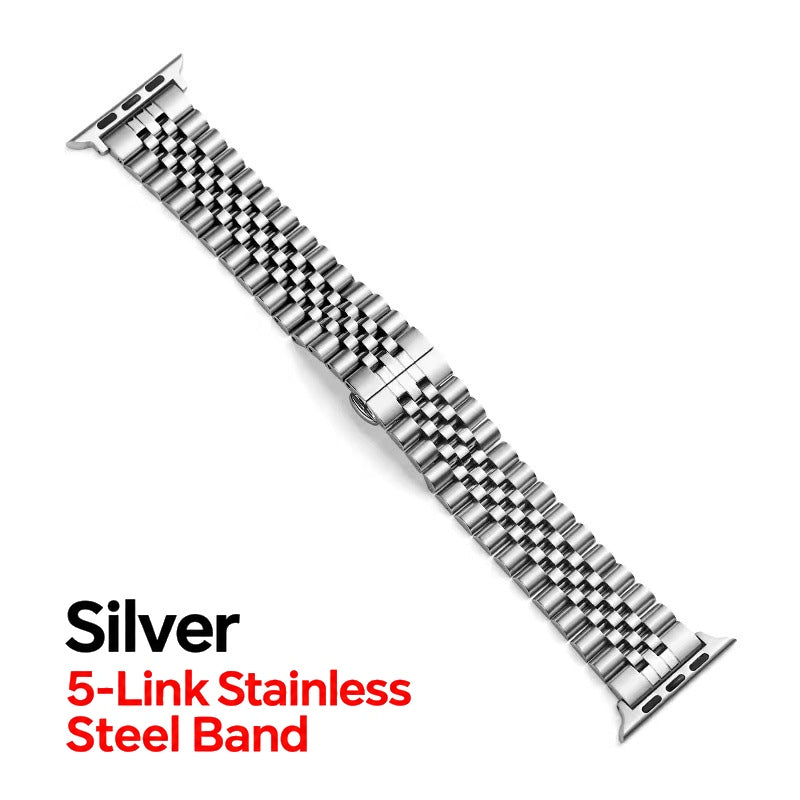 5-Link Stainless Steel Band with Butterfly Clasp for Apple Watch