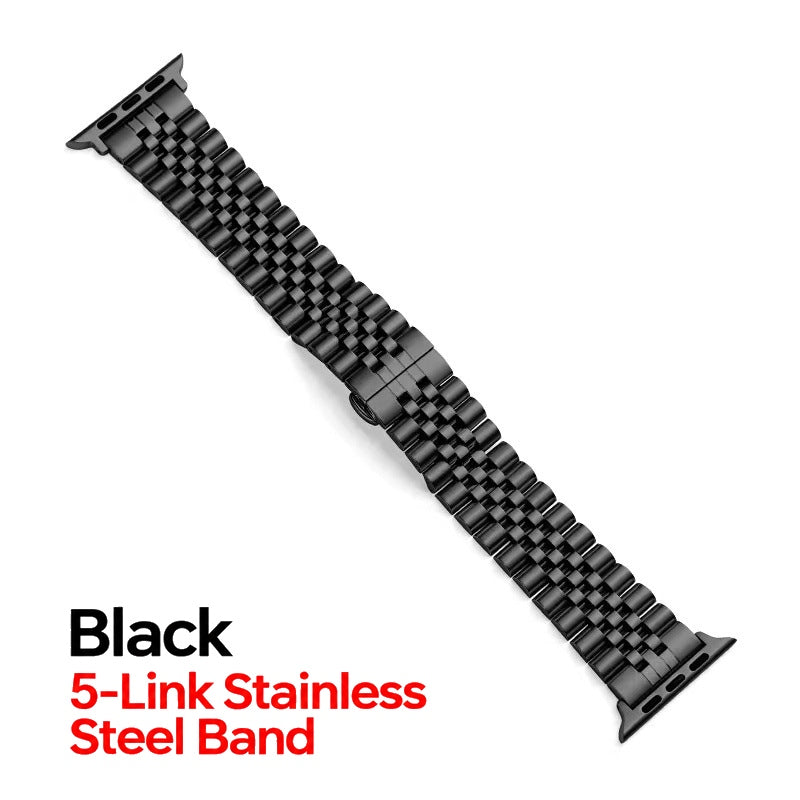 5-Link Stainless Steel Band with Butterfly Clasp for Apple Watch