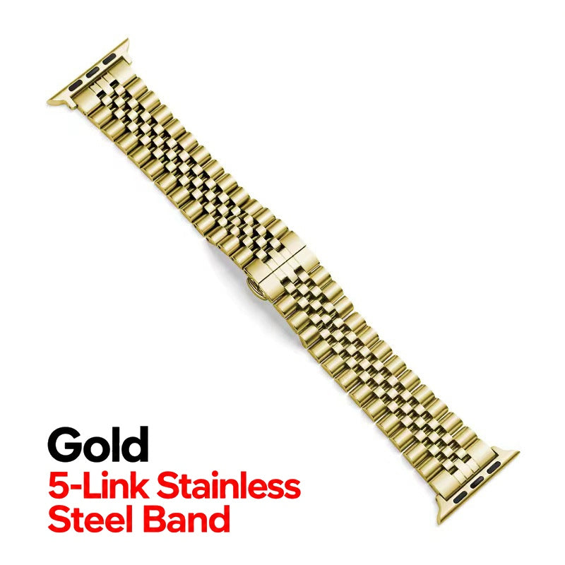 5-Link Stainless Steel Band with Butterfly Clasp for Apple Watch