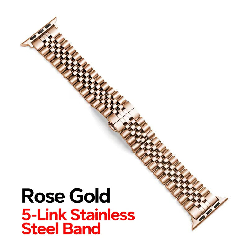 5-Link Stainless Steel Band with Butterfly Clasp for Apple Watch