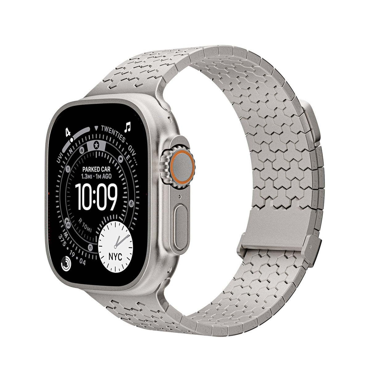 Y-link dual-magnet stainless steel band on a smartwatch