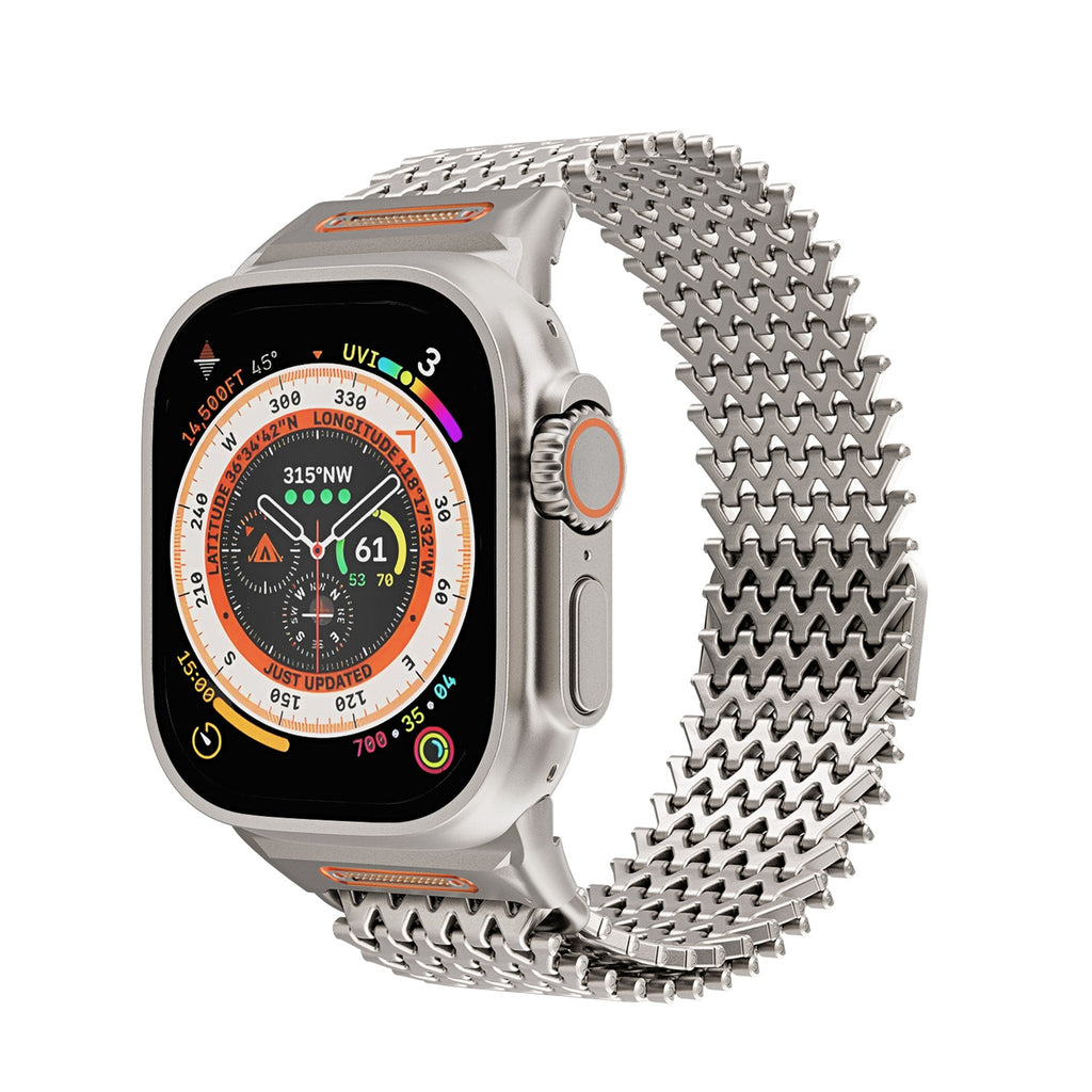 W-link scale pattern stainless steel band on a smartwatch
