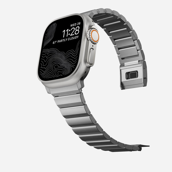 Flat-Link Titanium Band with Push-Button Clasp for Apple Watch (44/45/46/49 mm)