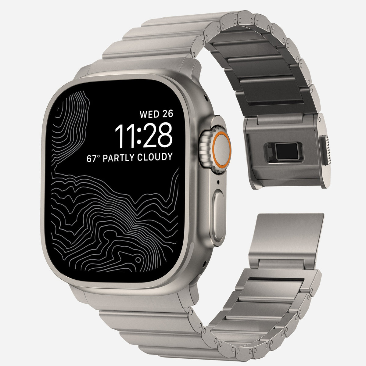 Flat-Link Stainless Steel Band for Apple Watch, Titanium Tone, front view