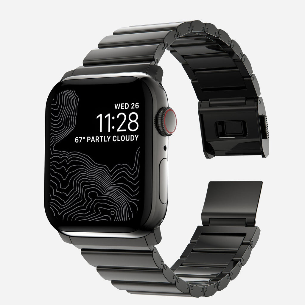 Flat-Link Stainless Steel Band for Apple Watch, Space Gray, front view