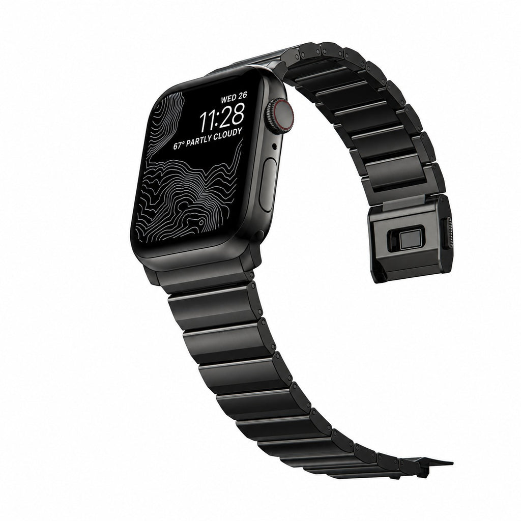 Flat-Link Stainless Steel Band for Apple Watch, Black, angled view