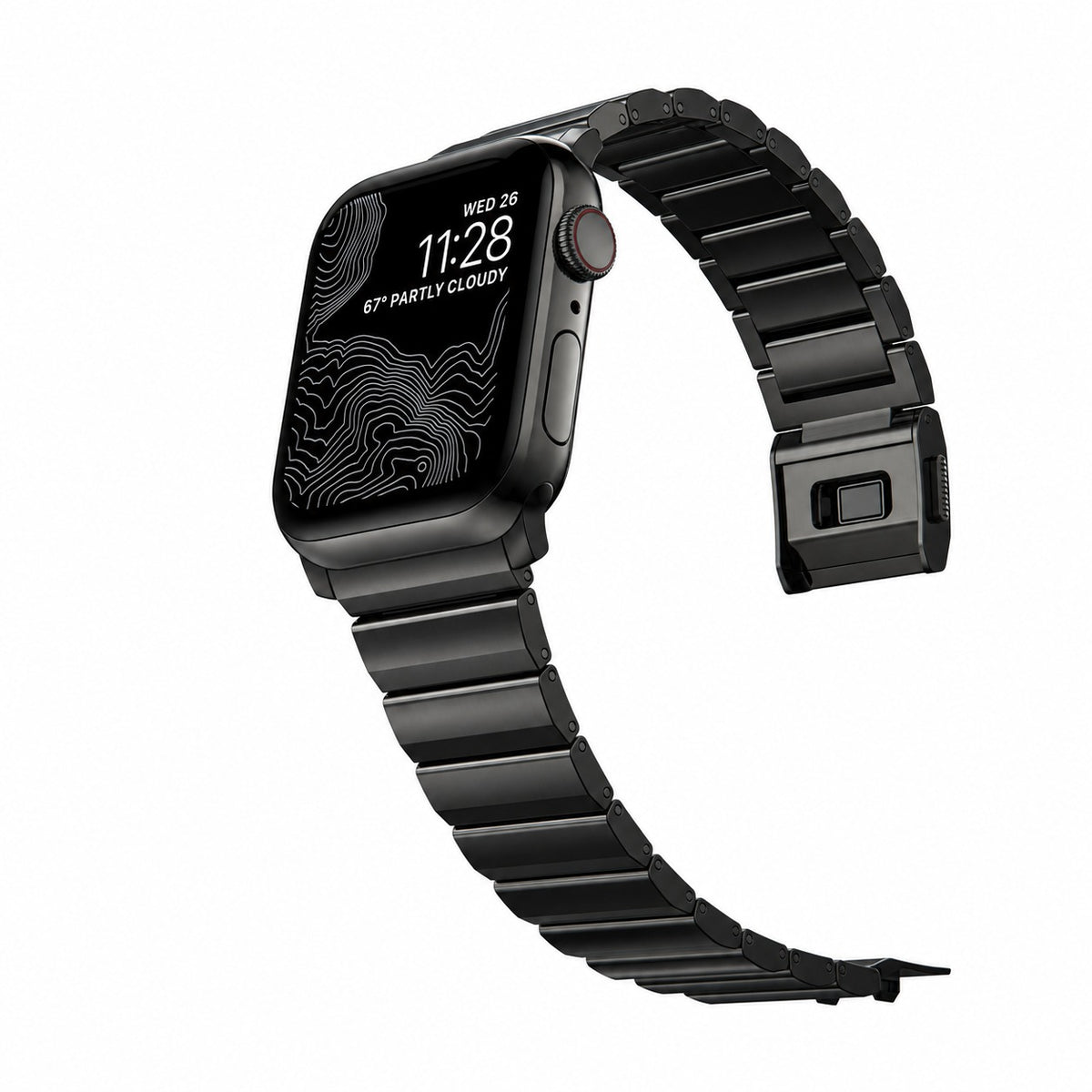 Flat-Link Stainless Steel Band for Apple Watch, Black, angled view