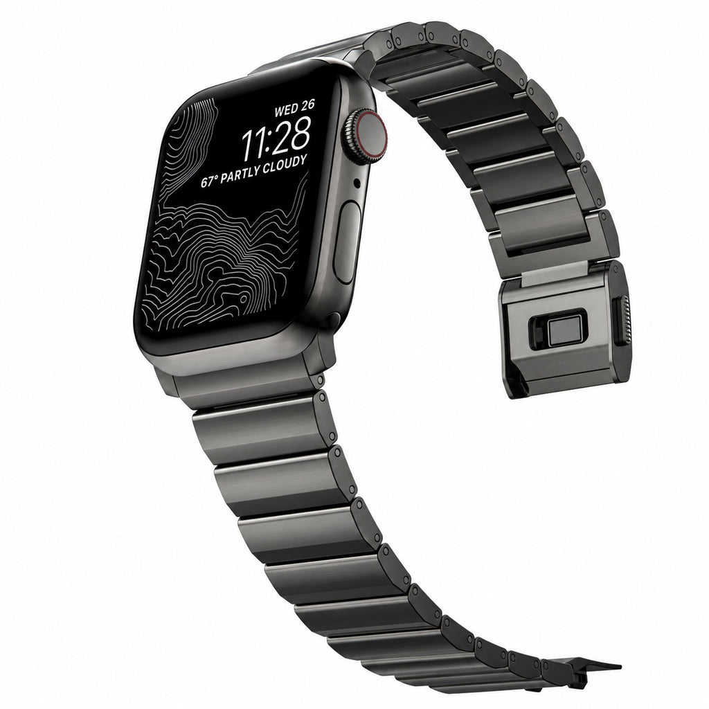 Flat-Link Stainless Steel Band for Apple Watch, Space Gray, angled view