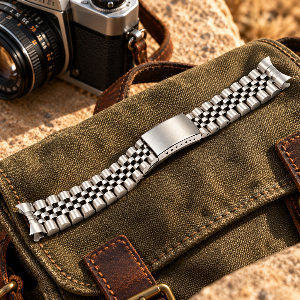 5-link curved end stainless steel watch bracelet outdoor lifestyle