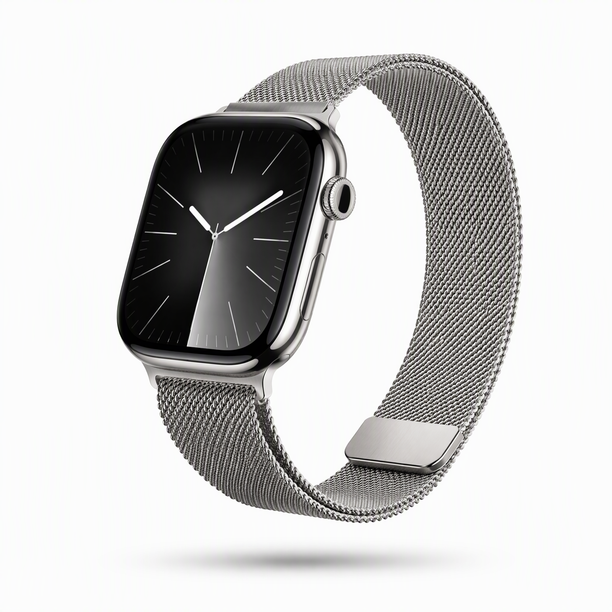 Silver Milanese Apple Watch band with magnetic end