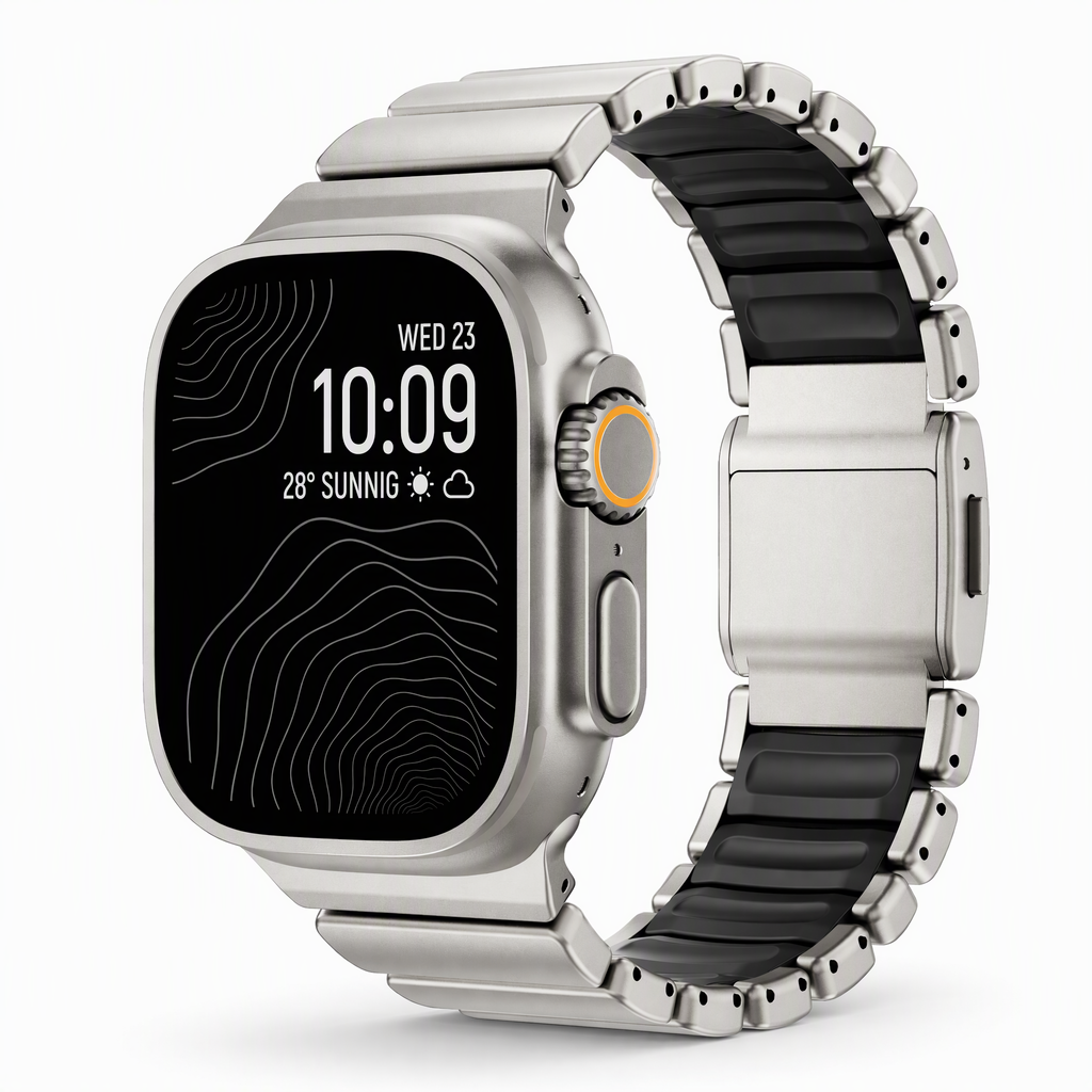 Titanium & Silicone Magnetic Link Band for Apple Watch Ultra & Series – 42–49mm
