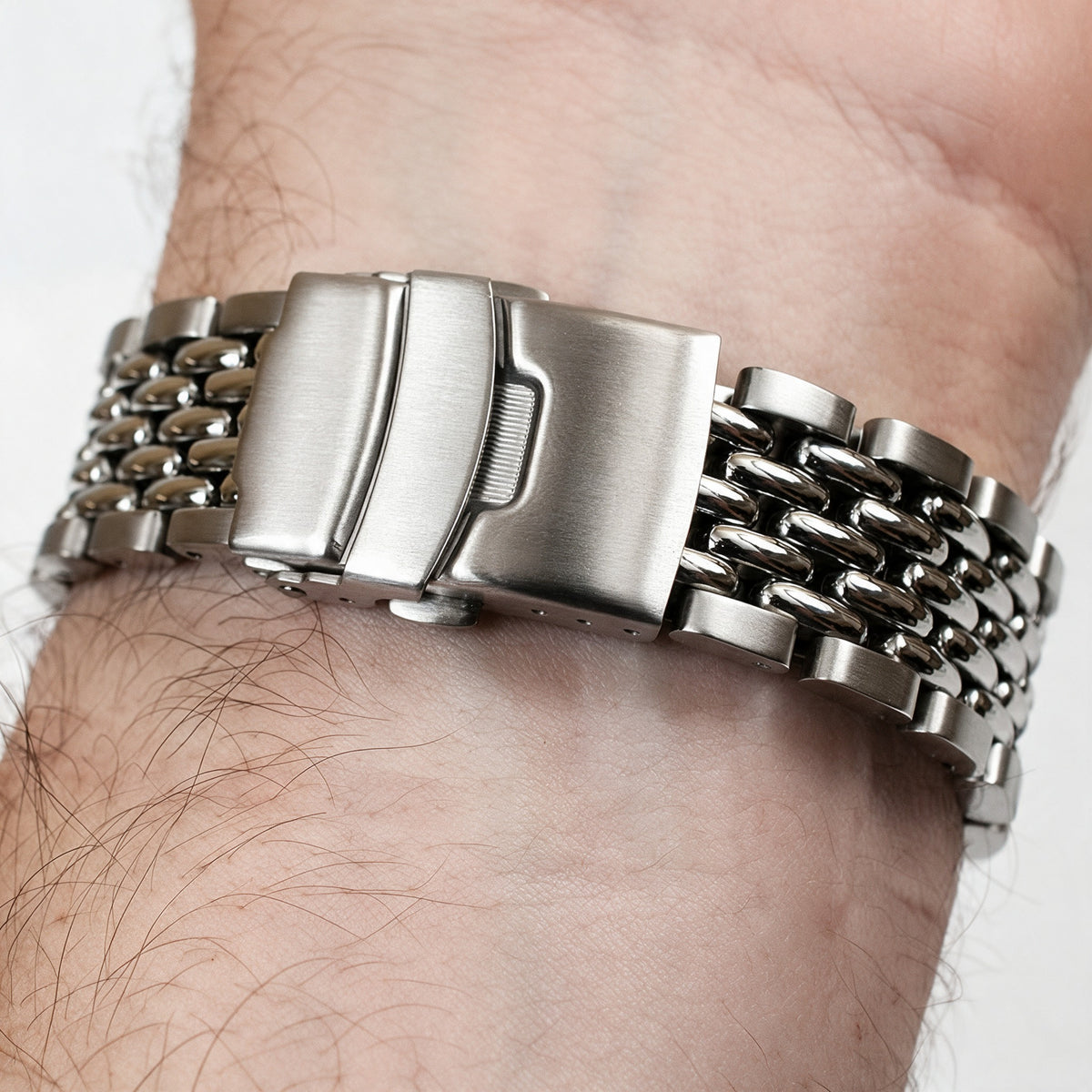 Silver beads of rice stainless steel bracelet worn on the wrist