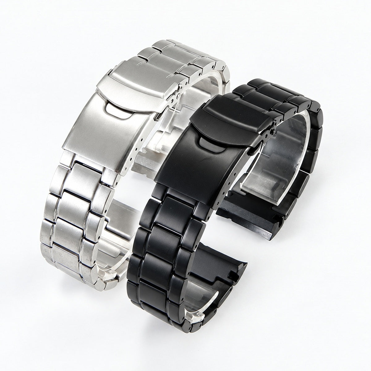 Silver and Black 22mm curved end stainless steel watch bracelets