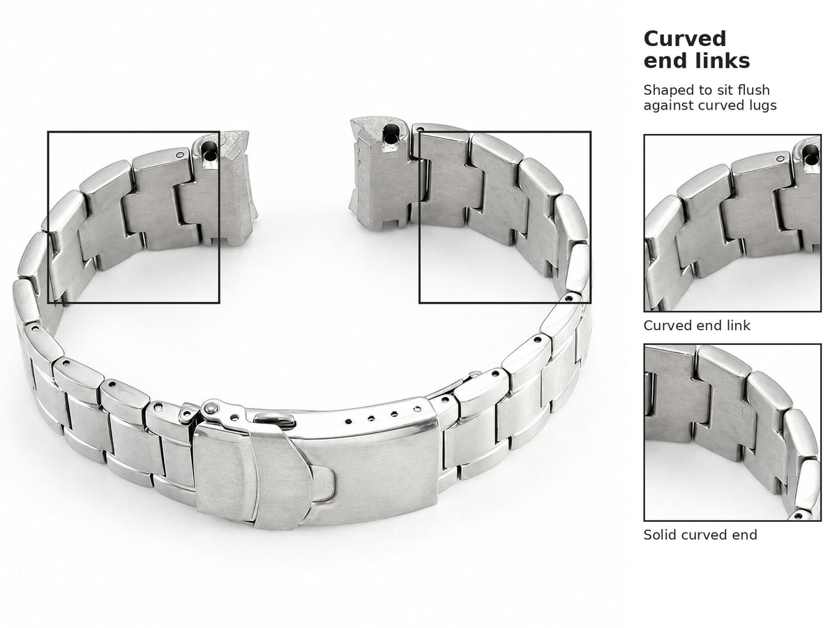22mm Curved End Stainless Steel Watch Bracelet Compatible with Seiko Turtle SRP773 SRP775 SRP777 SRPA21, Double-Lock Clasp