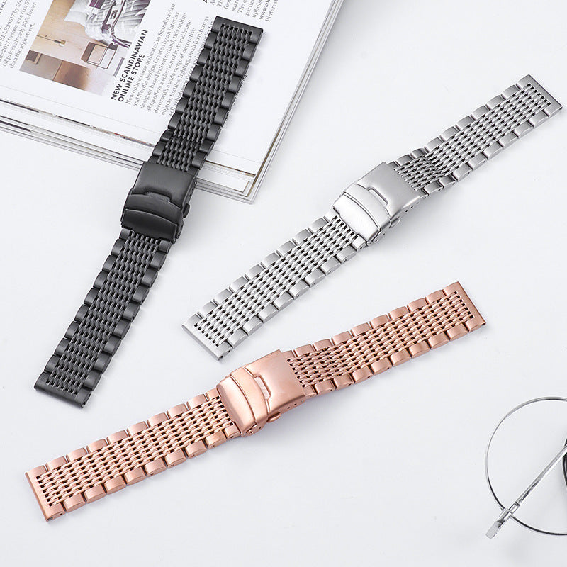 Metal watch bracelets in black, silver and rose gold finishes